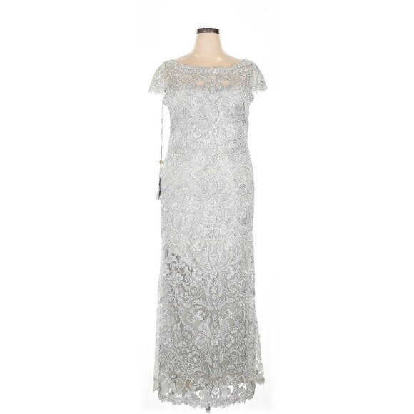 NWT TADASHI SHOJI Adena in Silver Corded Embroidery Gown Maxi Dress 18 - Picture 9 of 11